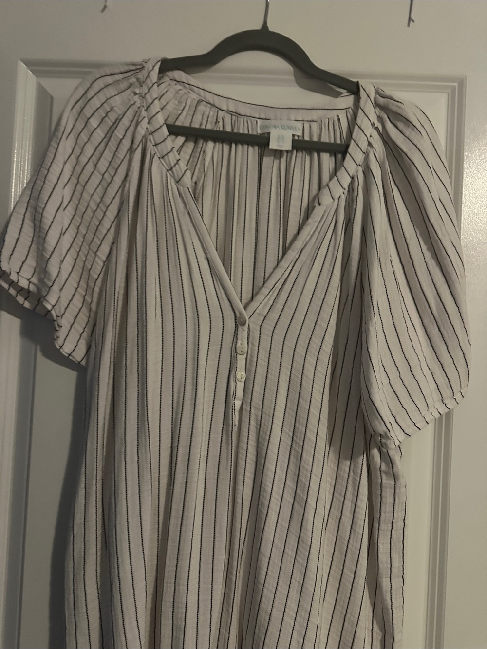 Cynthia Rowley White Tunic with Black Vertical Stripes